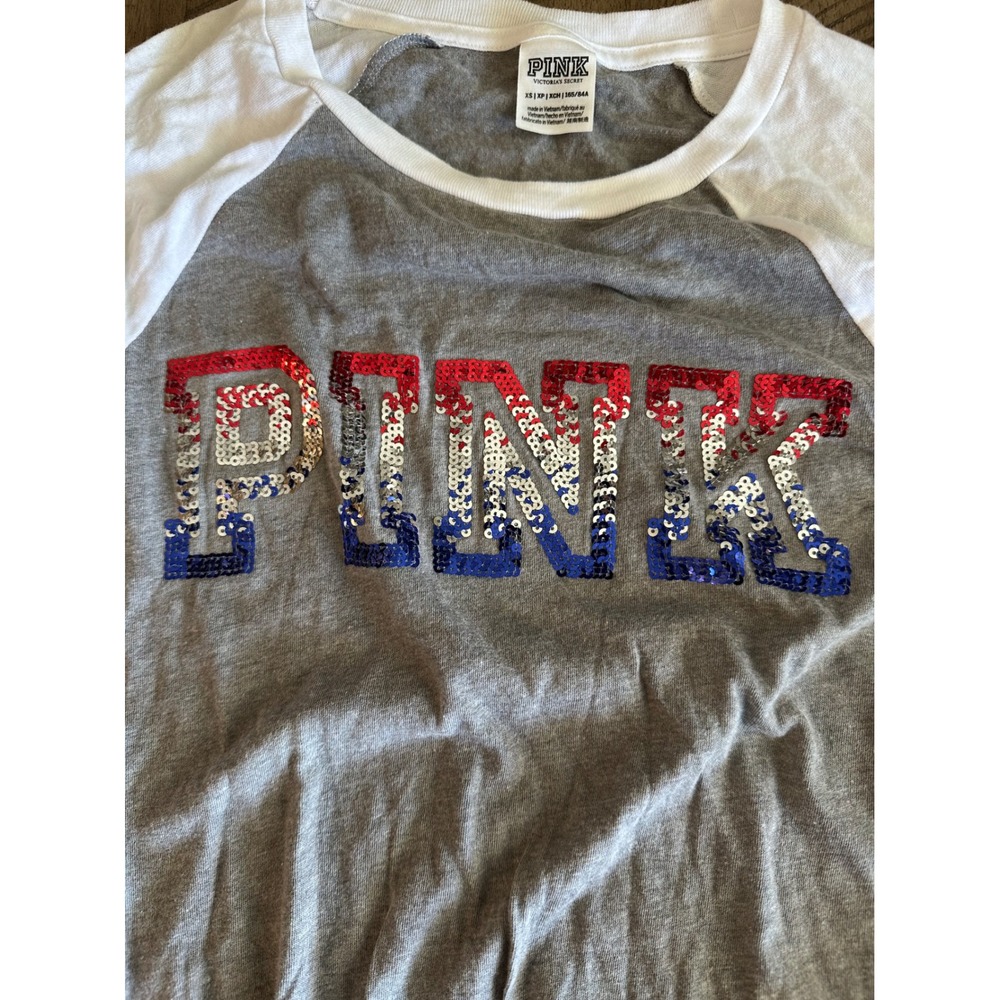 PINK Victoria's Secret Americana Sequin Bling Baseball Tee - XS - Picture 2 of 5